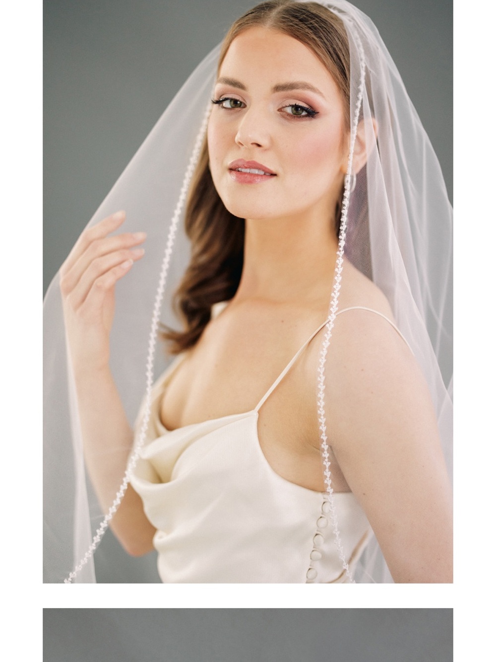 TONI FEDERICI Ivory Journey Bridal Veil with Beaded Trim, Cathedral Length